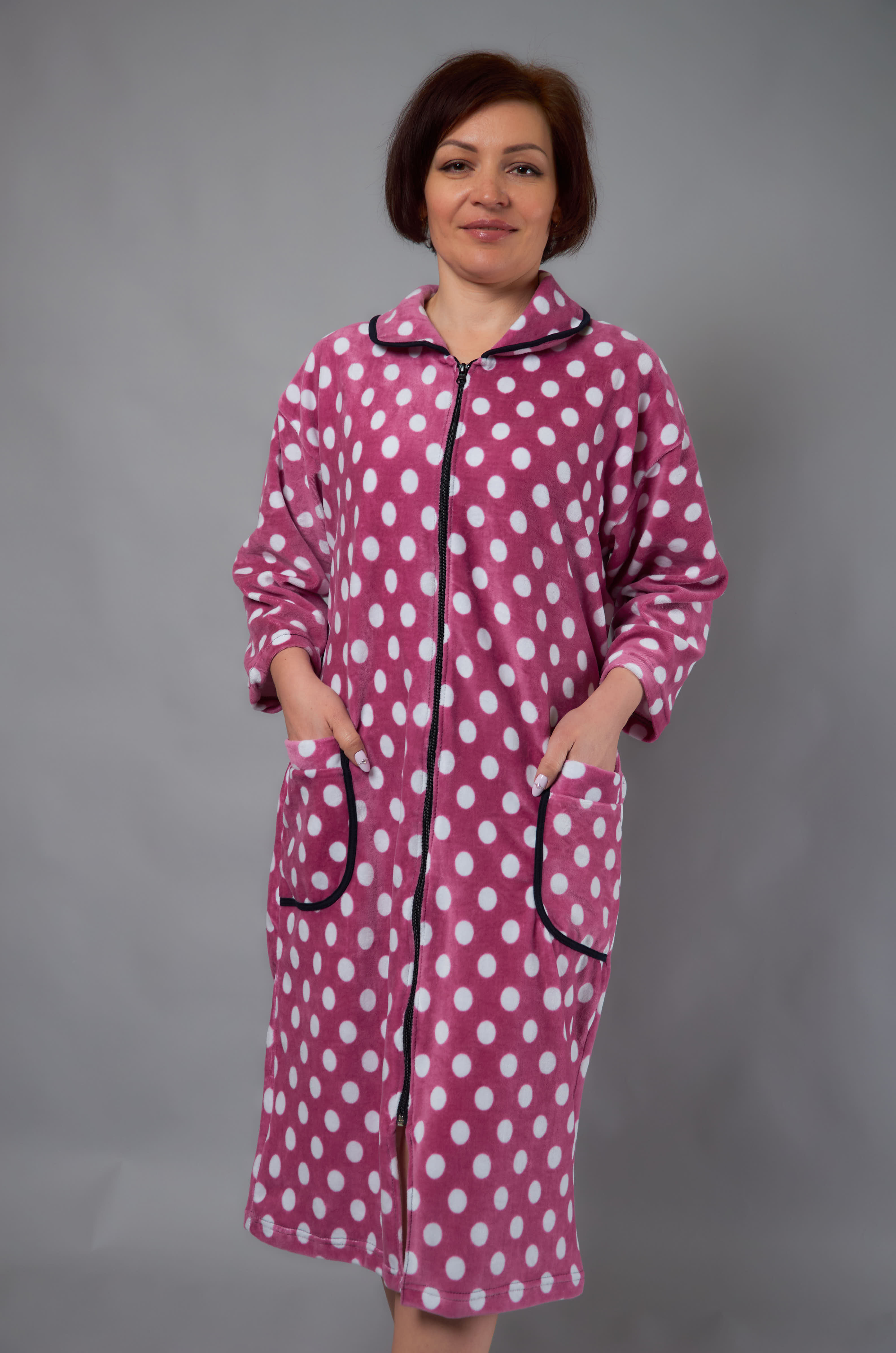 Халат женский велюровый с воротничком H065